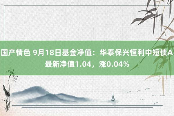 国产情色 9月18日基金净值：华泰保兴恒利中短债A最新净值1.04，涨0.04%