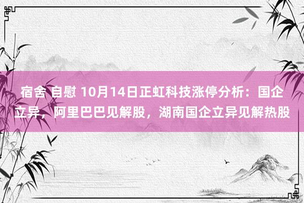 宿舍 自慰 10月14日正虹科技涨停分析：国企立异，阿里巴巴见解股，湖南国企立异见解热股