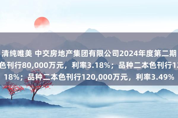 清纯唯美 中交房地产集团有限公司2024年度第二期中期单据：品种一本色刊行80，000万元，利率3.18%；品种二本色刊行120，000万元，利率3.49%