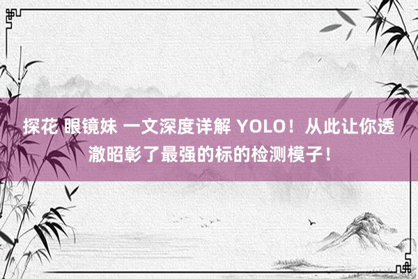 探花 眼镜妹 一文深度详解 YOLO！从此让你透澈昭彰了最强的标的检测模子！