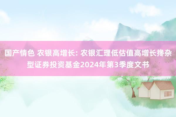 国产情色 农银高增长: 农银汇理低估值高增长搀杂型证券投资基金2024年第3季度文书