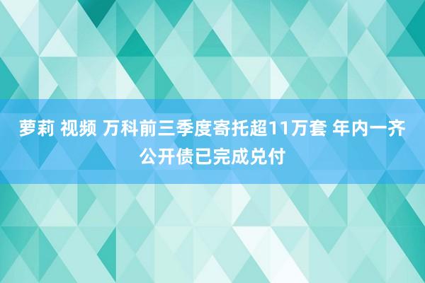 萝莉 视频 万科前三季度寄托超11万套 年内一齐公开债已完成兑付