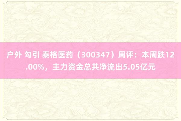 户外 勾引 泰格医药（300347）周评：本周跌12.00%，主力资金总共净流出5.05亿元