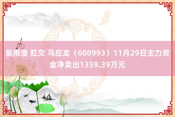 翁雨澄 肛交 马应龙（600993）11月29日主力资金净卖出1359.39万元