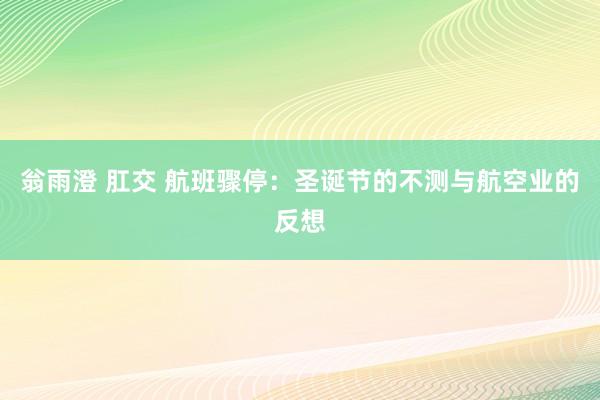 翁雨澄 肛交 航班骤停：圣诞节的不测与航空业的反想